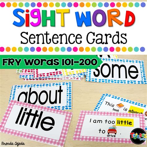 Sight Word Sentence Cards Set 2 Fry Words 101 200 Common Core