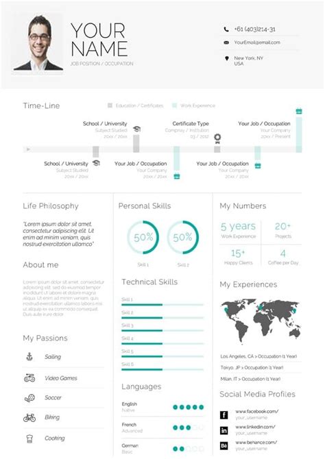Clean Infographic Resume Template Editable Downloadable Cv Word