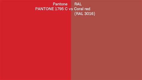 Pantone 1795 C Vs Coral Red Ral 3016 Side By Side Comparison