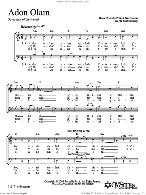 Harmony Adon Olam Sheet Music For Choir 2 Part Pdf