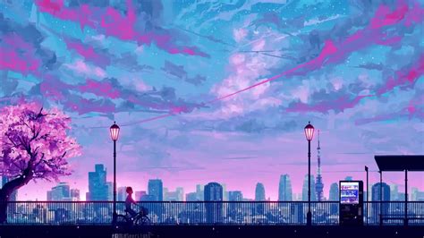 Blue And Pink Sky City Live Wallpaper Wallpaperwaifu