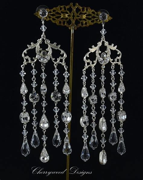 Large Chandelier Earrings Swarovski Clear Crystal Bridal