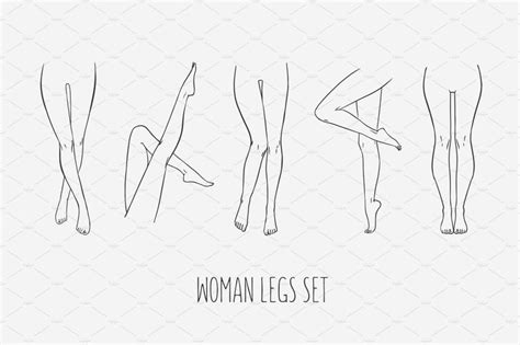 Set Of Various Female Pairs Of Legs Simple Line Drawings Leg