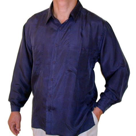 Mens Long Sleeve 100 Silk Shirt Navy Smlxl Surprisesilk