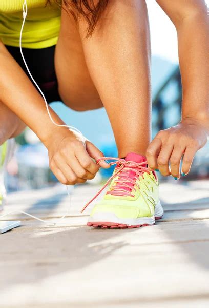 Running Shoes Woman Tying Shoe Laces Stock Image Everypixel