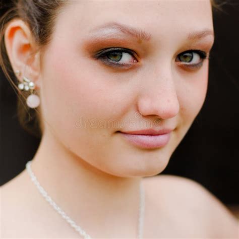 Portrait Head Shot Of Beautiful Girl Looking Up Stock Image Image Of