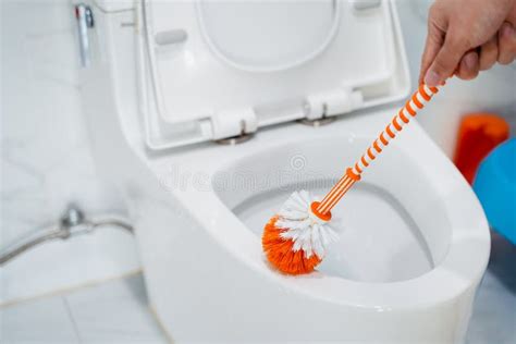 Guy Washing Toilet With Brush Stock Photo Image Of Lavatory Plastic