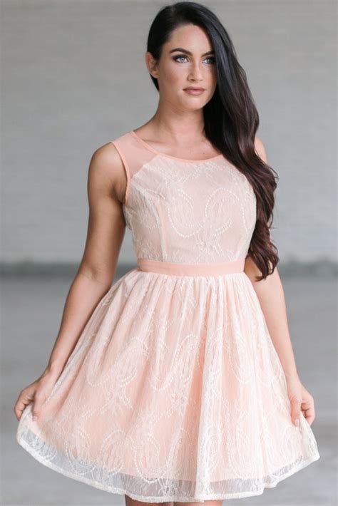 Peach Lace A Line Dress Cute Peach Dress Peach Summer Dress Lily Boutique
