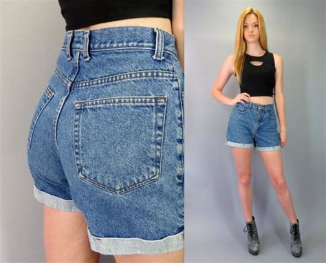 Vintage 90s High Waisted Jean Shorts Cuffed Denim High Rise Etsy