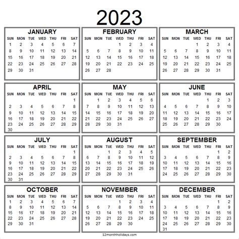 Calendar 2023 Template Archives 12 Month Holidays Calendar Template