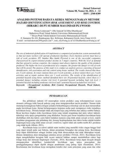 ANALISIS POTENSI BAHAYA KERJA MENGGUNAKAN METODE HAZARD IDENTIFICATION