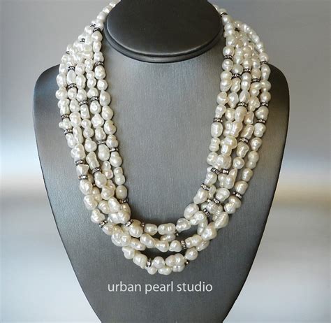 Multi Strand Pearl Necklace Layered Baroque Pearl Necklace