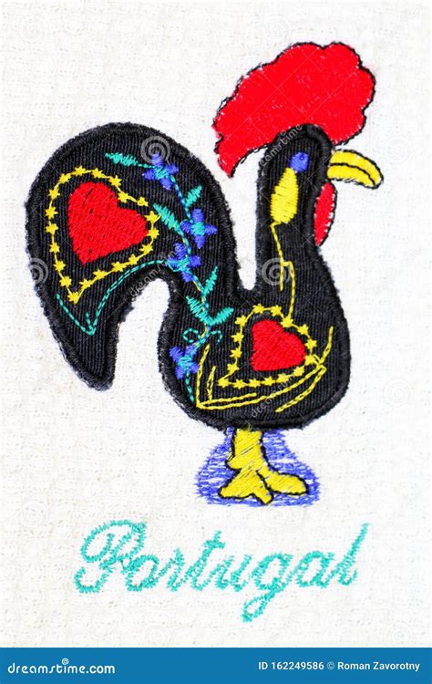 Embroidered Symbol Of Portugal The Rooster On Background Stock Photo