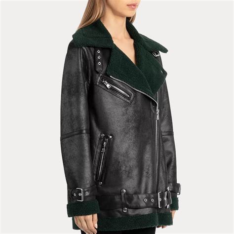 Faux shearling women's coats & jackets. Womens Oversized Faux Black Shearling Moto Jacket