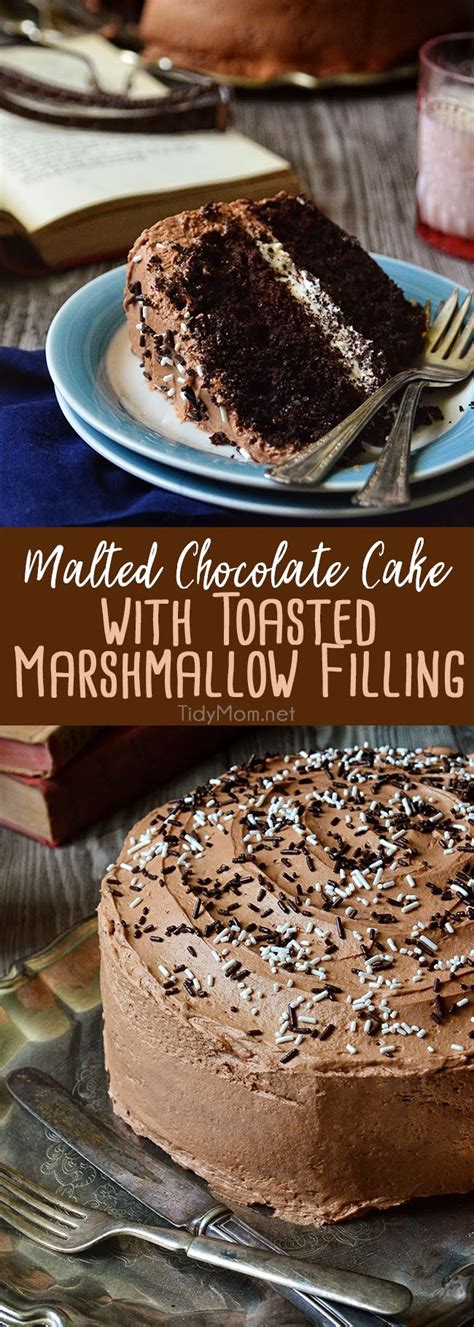 Dessert recipes and tutorials | easy dinner ideas. Malted Chocolate Cake with Toasted Marshmallow Filling