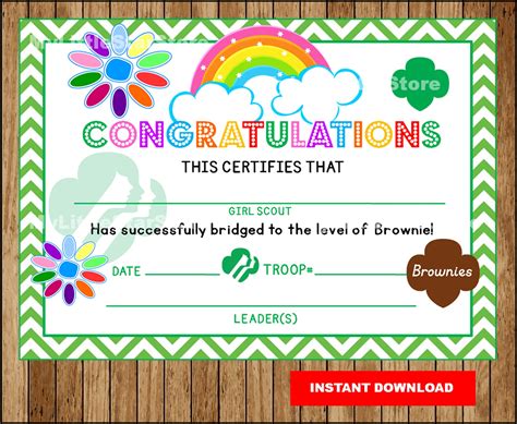 Daisy To Brownie Certificate Printable Girl Scout Bridging Etsy