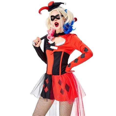 adult circus clown harley quinn fancy dress up halloween cosplay carnival costume for women
