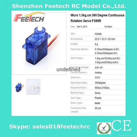 Feetech Fs90r 9g Micro 360 Degree Continuous Rotation Servo China