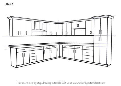 Learn How To Draw Kitchen Cabinets Furniture Step By Step Drawing