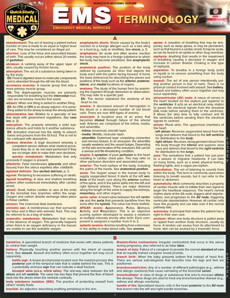 Quickstudy Emergency Medical Services Ems Terminology Laminated