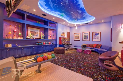 Top amenities include a private lazy river, rooftop pool, conference room for business needs, private basketball court, bowling alley with two lanes and amazing lounge space, games room, home. Bowling Alley - Eclectic - Family Room - Los Angeles - by ...