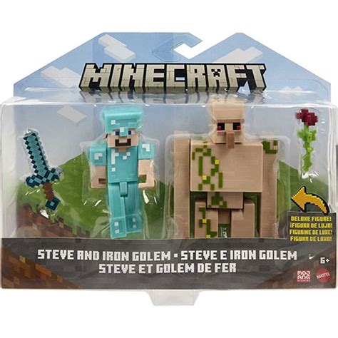 Mattel Minecraft Articulated Action Figures Diamond Steve And Iron Golem Hfc35 Mint