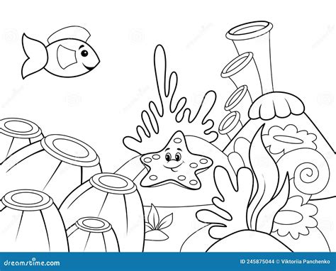 Children Coloring Underwater World Marine Nature Animals And Fish