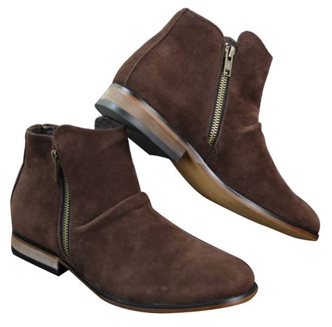 mens italian suede slip on zip ankle boots smart casual desert chelsea dealer happy gentleman