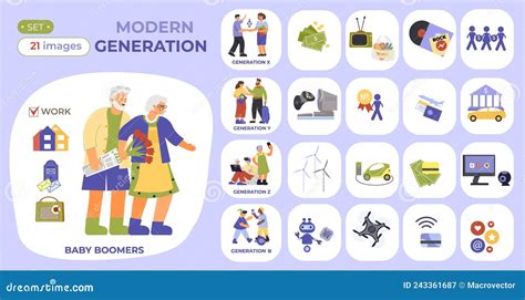 Generations Flat Compositions Set Stock Vector Illustration Of