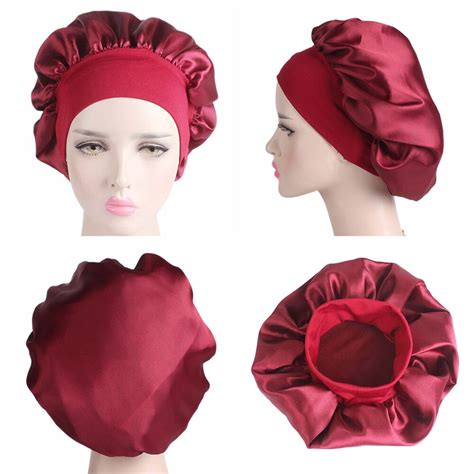 58cm Color Shower Caps Long Hair Care Women Satin Bonnet Cap Night Sleep Hat Silk Head Wrap