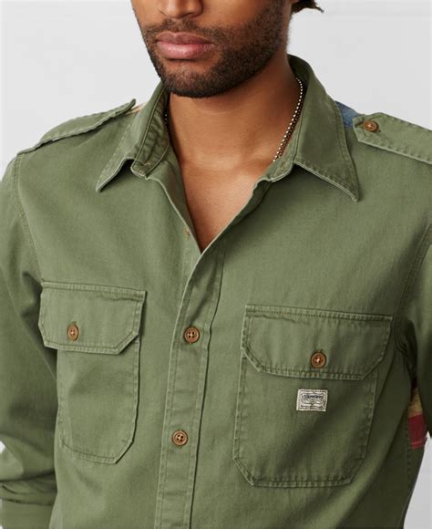 Denim And Supply Ralph Lauren Flag Back Military Shirt In Green For Men