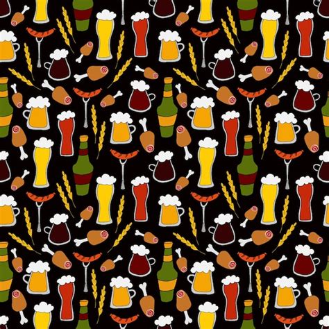 Premium Vector Pattern Different Types Of Beer With Snacks On Black