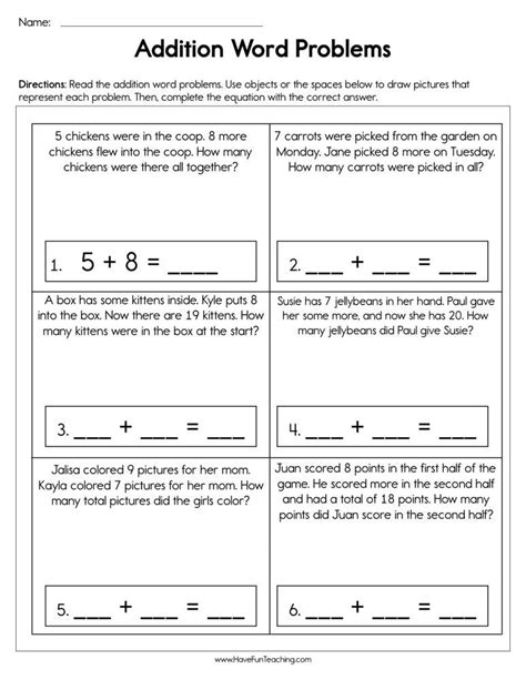 Addition Word Problems Worksheet Have Fun Teaching Kindergarten