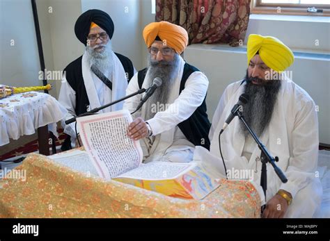 Sikh Priests Granthis Reading Sri Guru Granth Sahib Which Is The