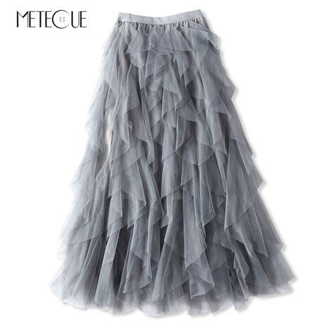 Sweet Multi Layer Mesh Stitching Women Tulle Skirt Elastic High Waist