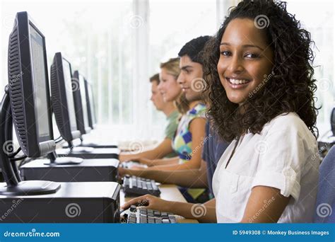 College Students In A Computer Lab Stock Photo Image Of Happy Class