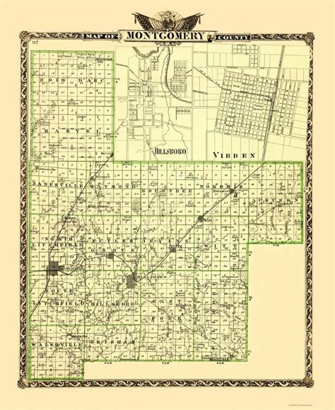 Historic Map Of Montgomery County Illinois Warner 1870 Litchfield