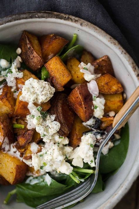 Be sure to add the dressing one of the biggest potato salad controversies is do you cut potatoes before boiling for potato salad? Smoked Paprika Potato Spinach Salad with Homemade Blue ...