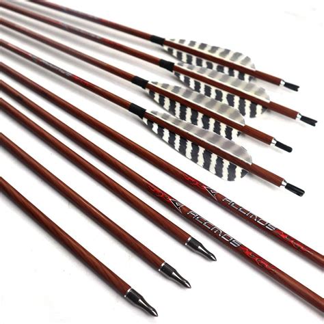 12pc 32 Inch Wood Skin Carbon Arrows Spine 400 450 500 550 600 With 5