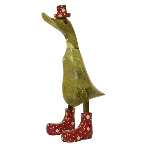 95 Inch Hand Painted Wooden Duck Figurine With Brightly Colored Polka