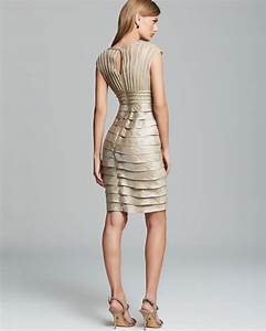 Lyst Papell Dress Cap Sleeve V Neck Tiered Sheath In Natural