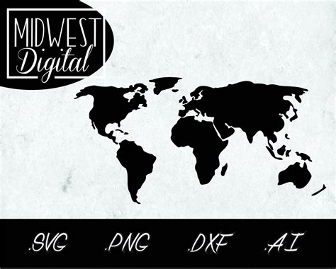 World Map Svg Png Ai Dxf File For Cricut Silhouette Simple Etsy