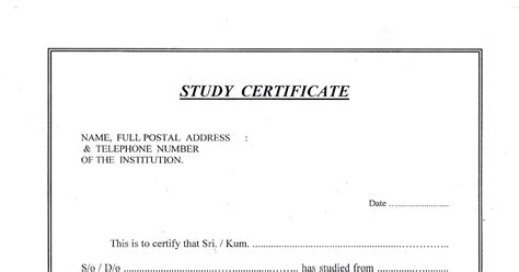 Study Certificate Format English