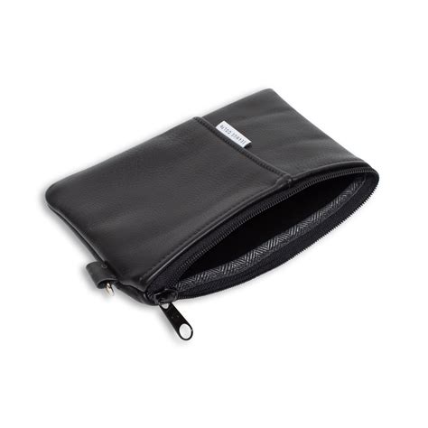 Black Leather Zip Pouch With Herringbone Taping Seamus Golf