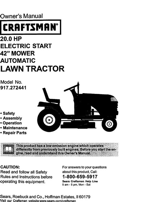 Craftsman 917272441 User Manual Lawn Tractor Manuals And Guides L0103208