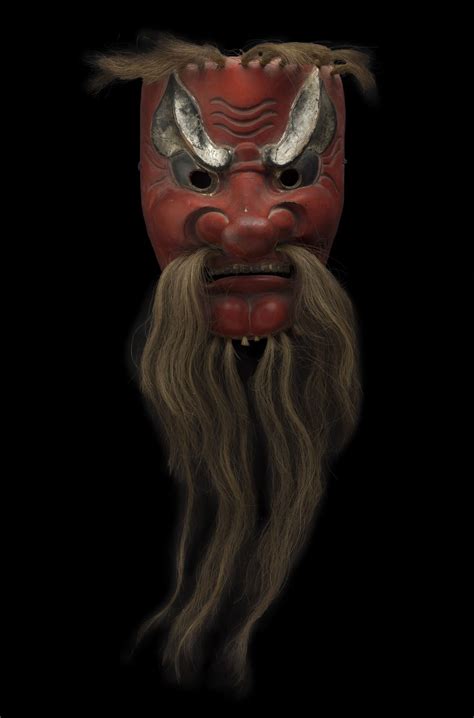 Japan Tengu Mask Th C Lacquered Wood Hair X X Inches X X Cm