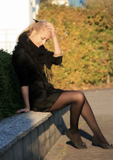 All Black Outfit With Flats Tights And Heels Nylons And Pantyhose