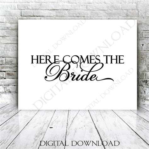 Here Comes The Bride Typography Design Vector Digital Etsy