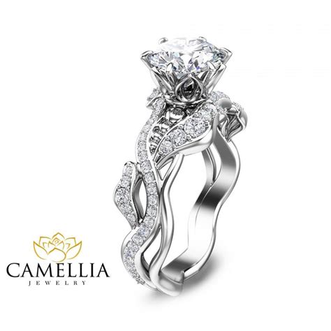 Unique Engagement Ring 14k White Gold Diamond Ring Leaf Ring 2482698
