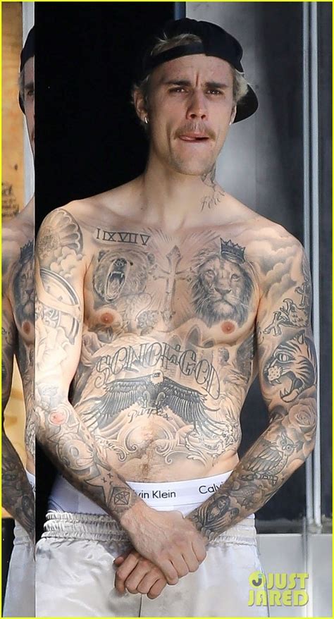 Justin Bieber Goes Shirtless Flaunts His Tattoos At The Gym Photo